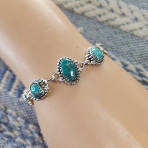 New - White Water Tuquoise Sterling Silver Link Chain Bracelet